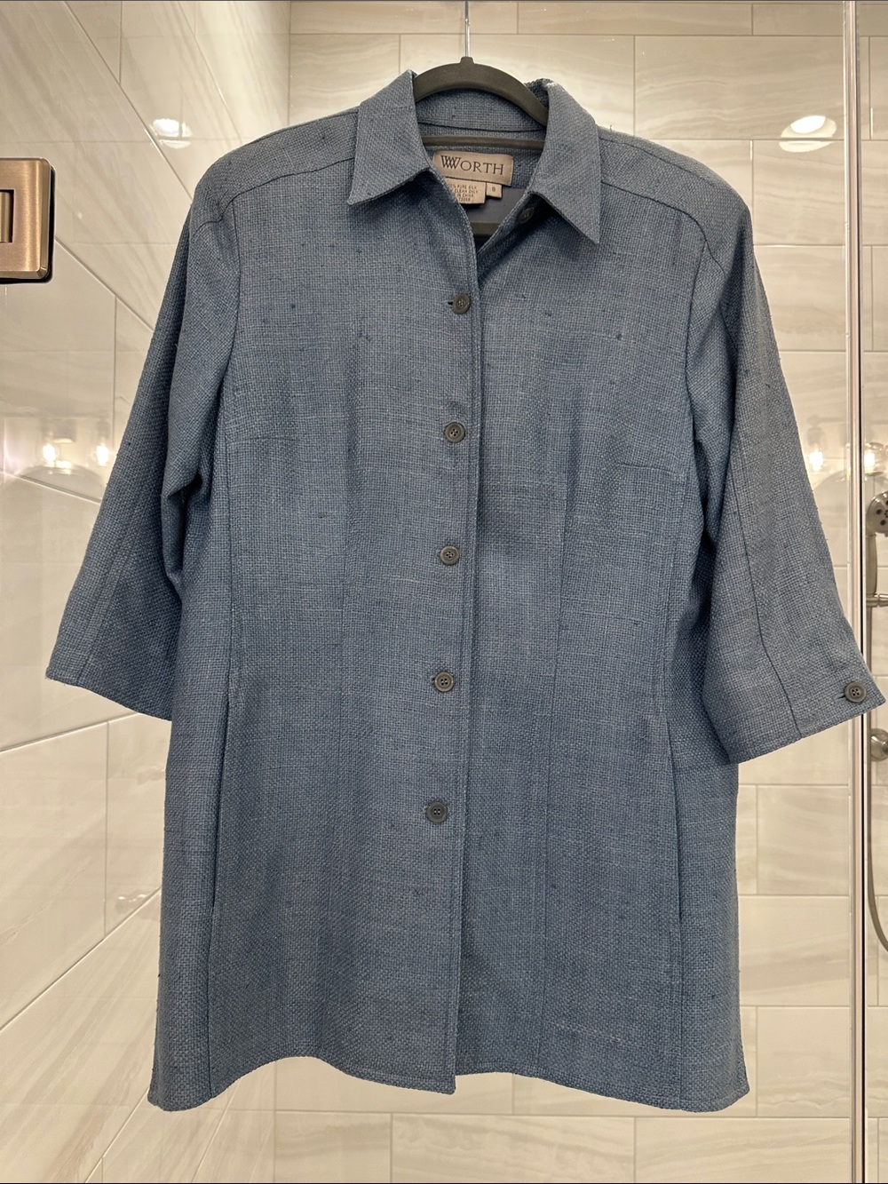 Worth Soft Blue Button-Front Shirt Jacket